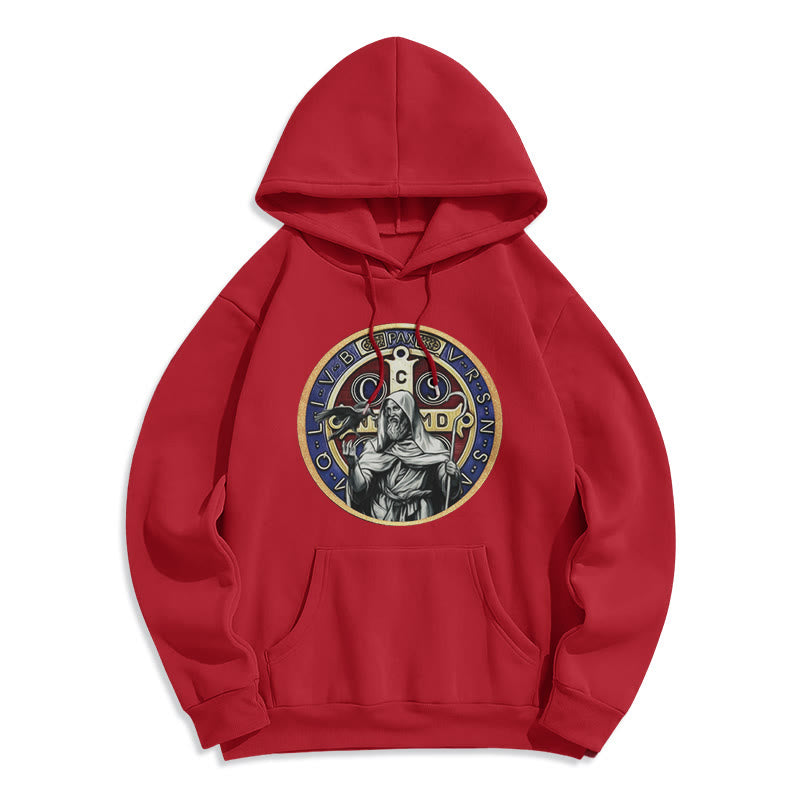 Christianartworkshop Klassischer farbiger Stil St. Benedikt Figur Emblem Fleece gefüttert Polyester Hoodie