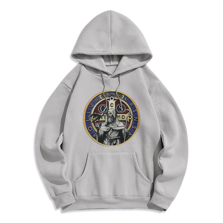 Christianartworkshop Klassischer farbiger Stil St. Benedikt Figur Emblem Fleece gefüttert Polyester Hoodie