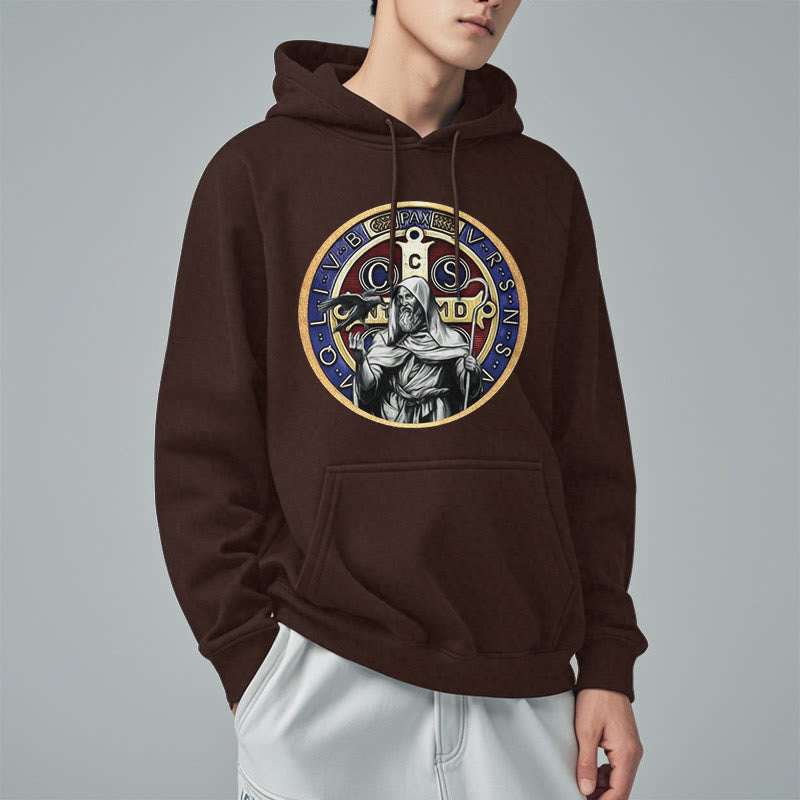 Christianartworkshop Klassischer farbiger Stil St. Benedikt Figur Emblem Fleece gefüttert Polyester Hoodie