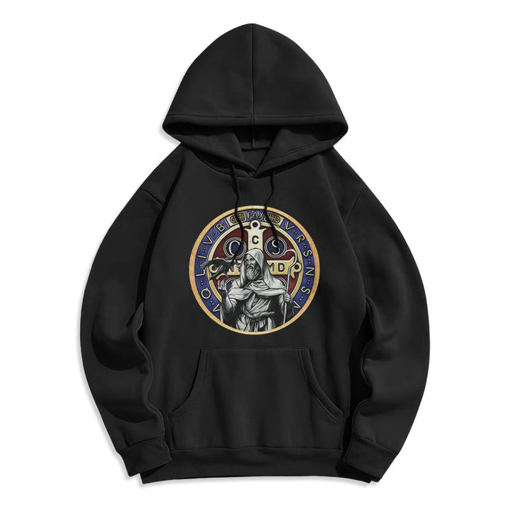 Christianartworkshop Klassischer farbiger Stil St. Benedikt Figur Emblem Fleece gefüttert Polyester Hoodie