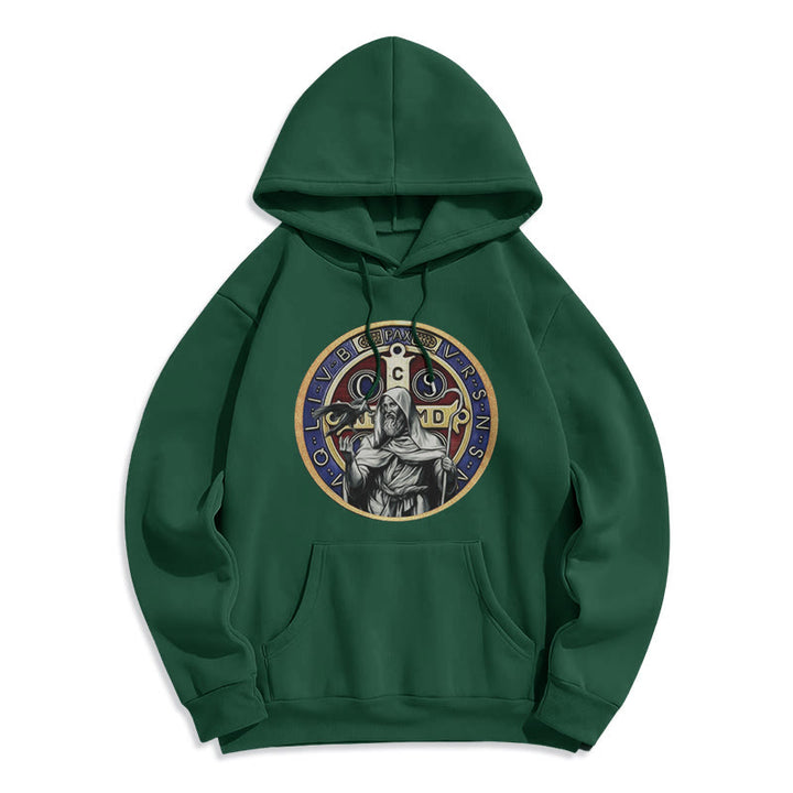 Christianartworkshop Klassischer farbiger Stil St. Benedikt Figur Emblem Fleece gefüttert Polyester Hoodie