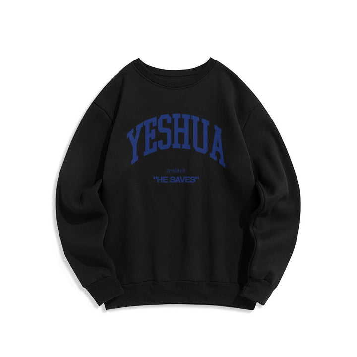 Christianartworkshop Klassischer Stil Yeshua He Saves Polyester-Sweatshirt mit Fleecefutter - Schwarz - 2XL - image 0