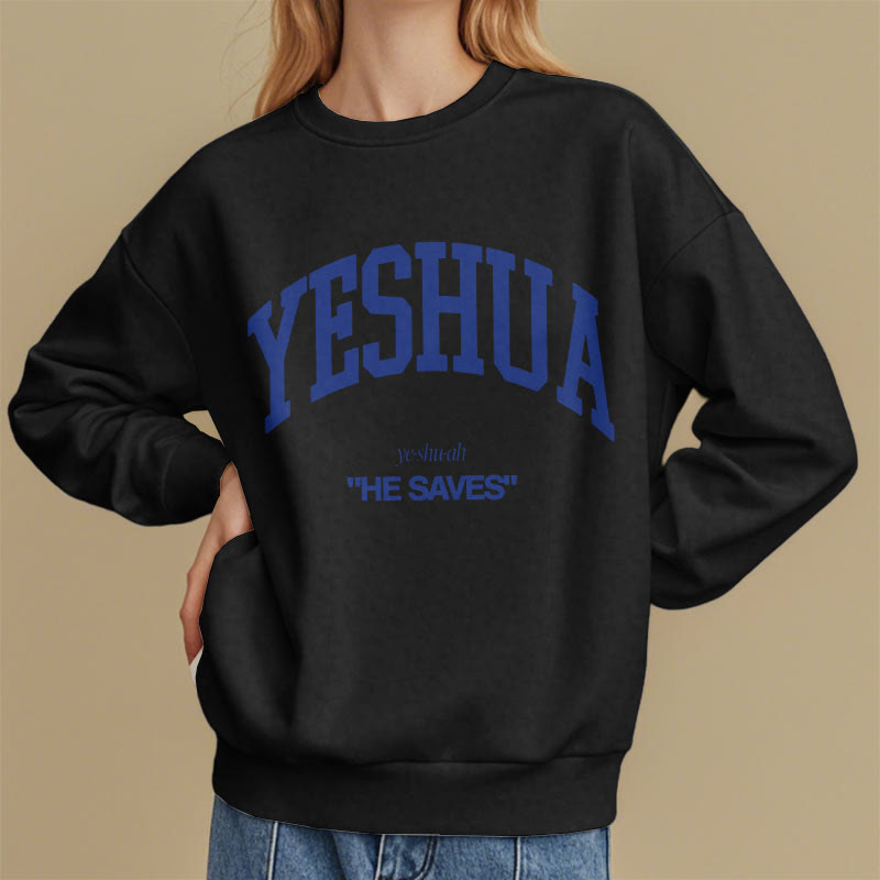 Christianartworkshop Klassischer Stil Yeshua He Saves Polyester-Sweatshirt mit Fleecefutter - image 2