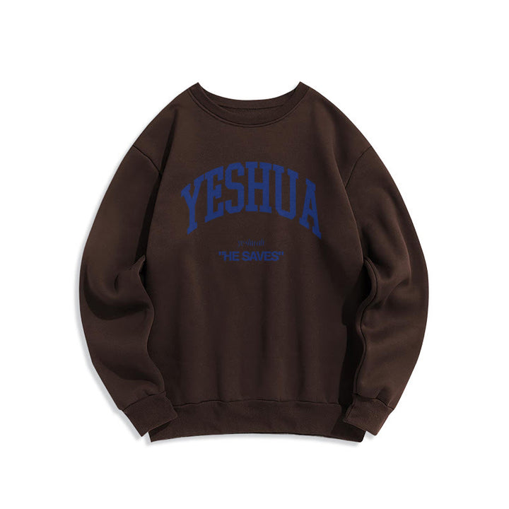 Christianartworkshop Klassischer Stil Yeshua He Saves Polyester-Sweatshirt mit Fleecefutter - Braun - 2XL - image 15