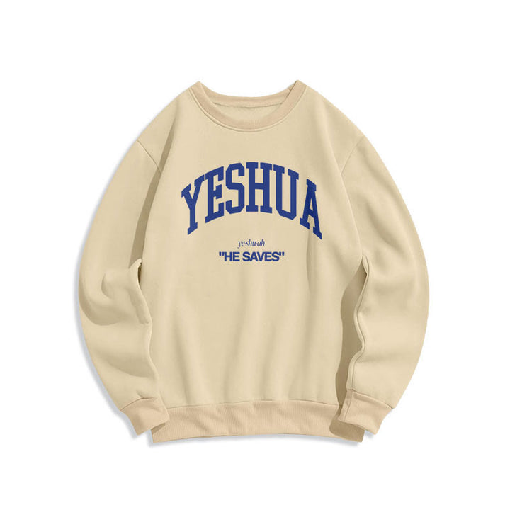 Christianartworkshop Klassisches Sweatshirt „Yeshua He Saves“ aus gefüttertem Polyester - Beige - 2XL - image 5