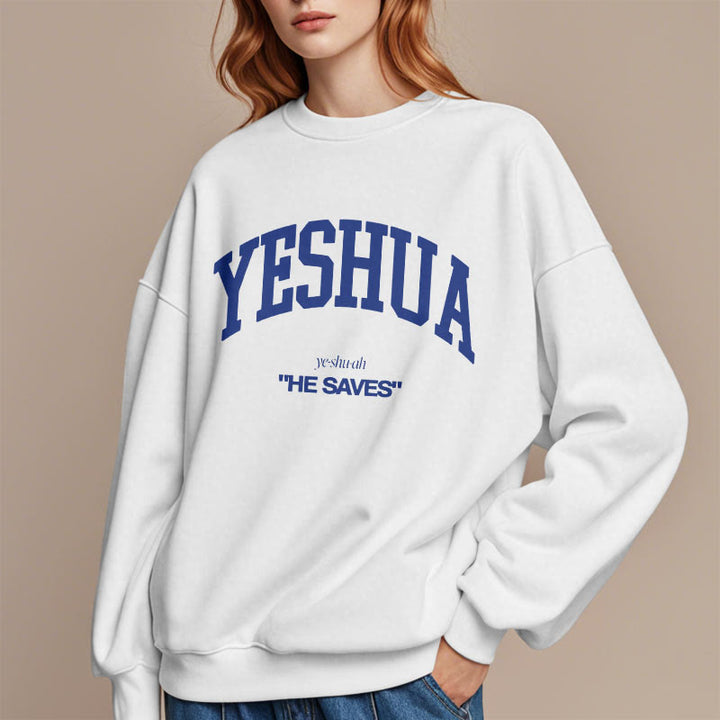 Christianartworkshop Klassischer Stil Yeshua He Saves Polyester-Sweatshirt mit Fleecefutter