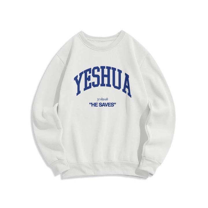 Christianartworkshop Klassisches Sweatshirt „Yeshua He Saves“ aus gefüttertem Polyester - Weiß - 2XL - image 10