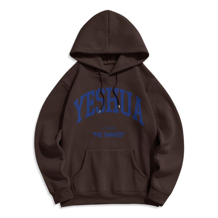 Christianartworkshop Klassischer Hoodie „Yeshua He Saves“ aus Polyester mit Fleece-Futter - Braun - 2XL - image 20