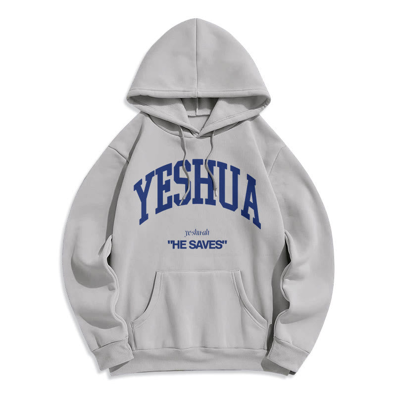 Christianartworkshop Klassischer Hoodie „Yeshua He Saves“ aus Polyester mit Fleece-Futter - Grau - 2XL - image 5