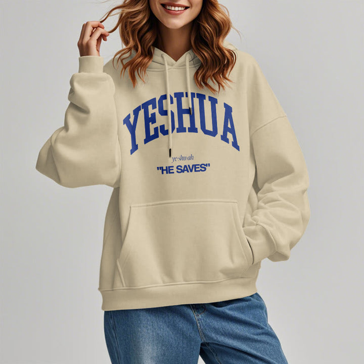 Christianartworkshop Klassischer Stil Yeshua He Saves Polyester-Kapuzenpullover mit Fleecefutter