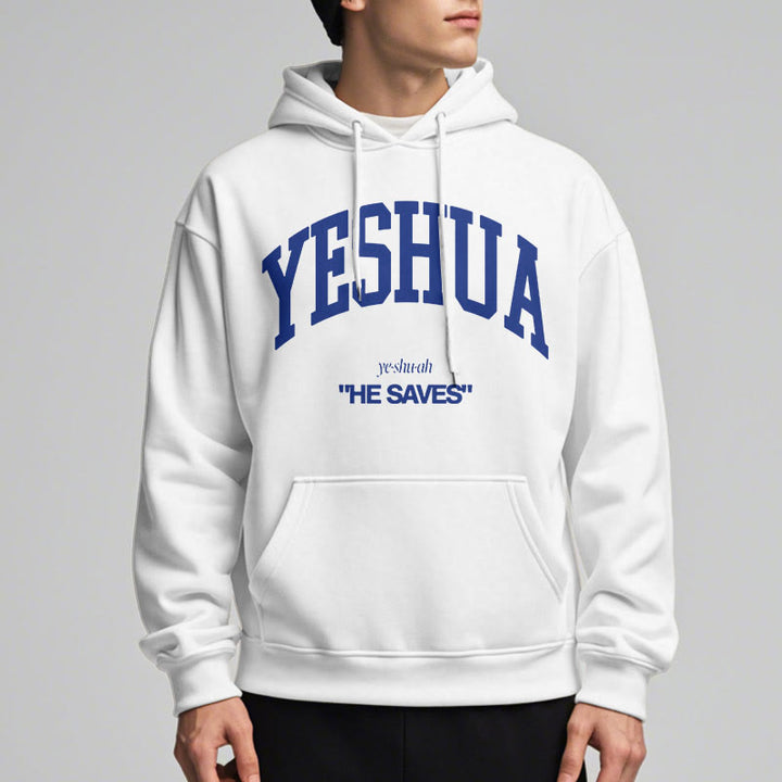 Christianartworkshop Klassischer Stil Yeshua He Saves Polyester-Kapuzenpullover mit Fleecefutter