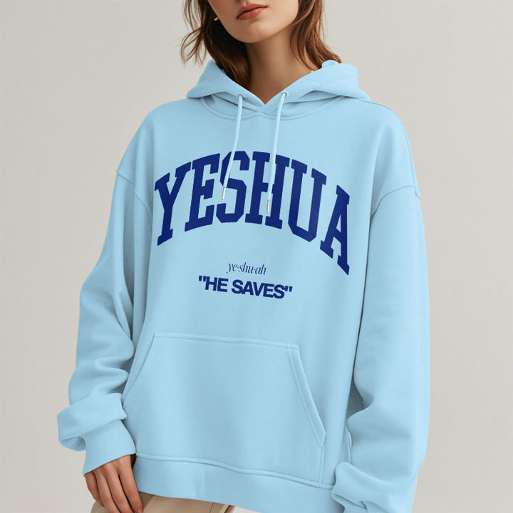 Christianartworkshop Klassischer Hoodie „Yeshua He Saves“ aus Polyester mit Fleece-Futter - image 33