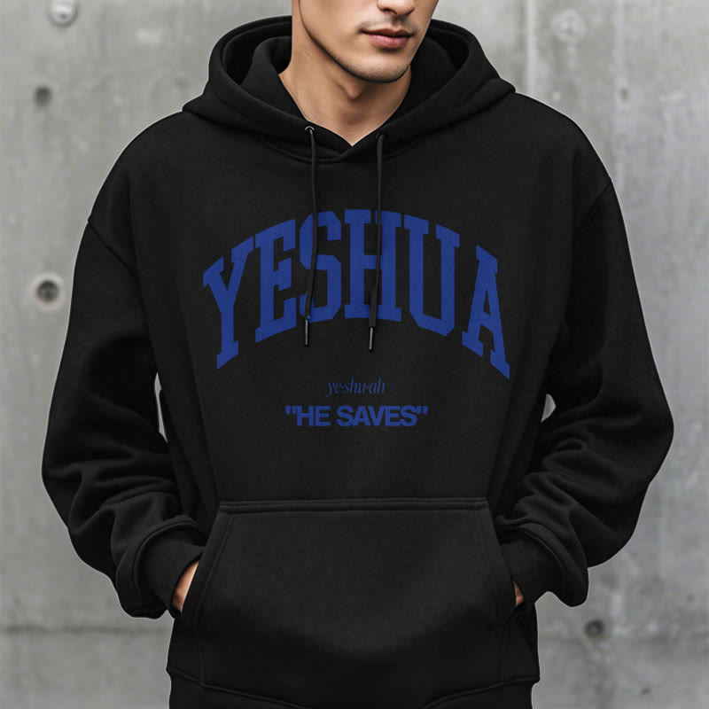 Christianartworkshop Klassischer Stil Yeshua He Saves Polyester-Kapuzenpullover mit Fleecefutter - image 2