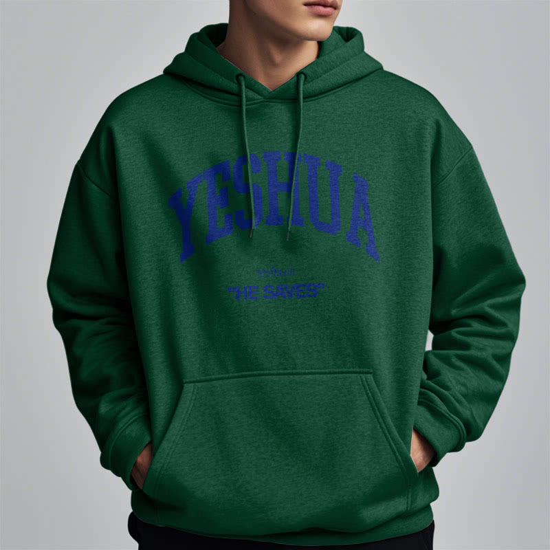 Christianartworkshop Klassischer Stil Yeshua He Saves Polyester-Kapuzenpullover mit Fleecefutter