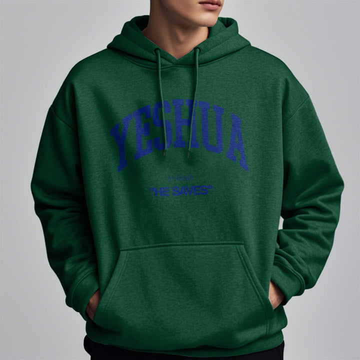 Christianartworkshop Klassischer Stil Yeshua He Saves Polyester-Kapuzenpullover mit Fleecefutter