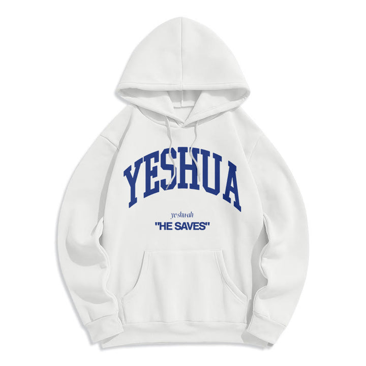 Christianartworkshop Klassischer Hoodie „Yeshua He Saves“ aus Polyester mit Fleece-Futter - Weiß - 2XL - image 10