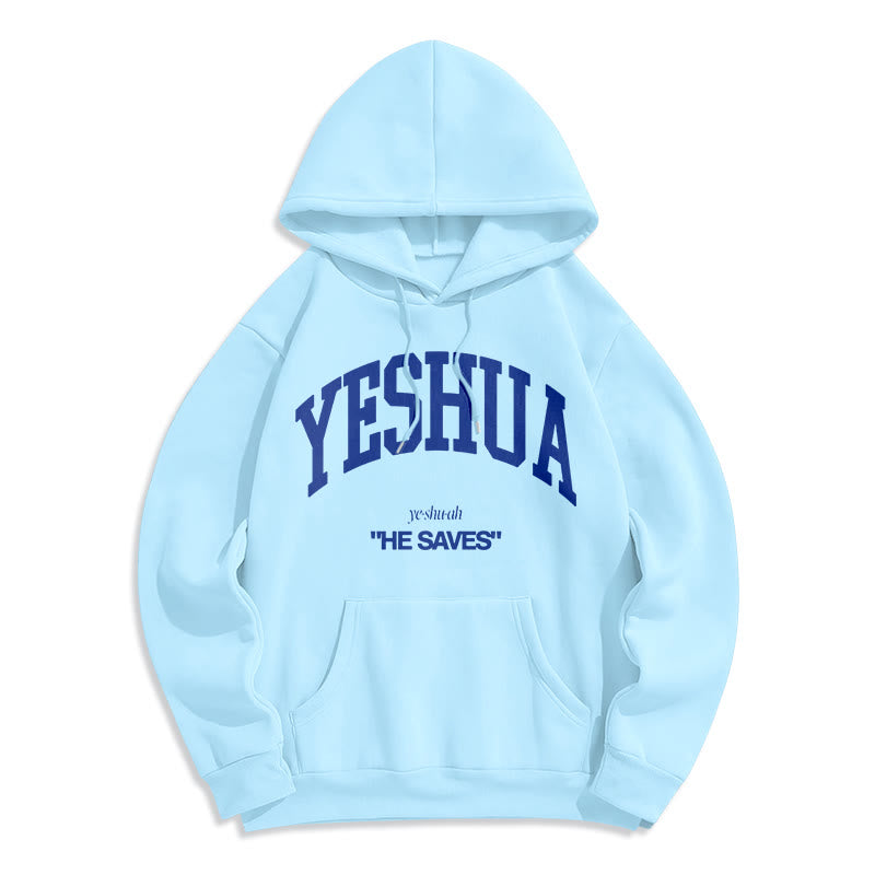 Christianartworkshop Klassischer Hoodie „Yeshua He Saves“ aus Polyester mit Fleece-Futter - Blau - 2XL - image 30