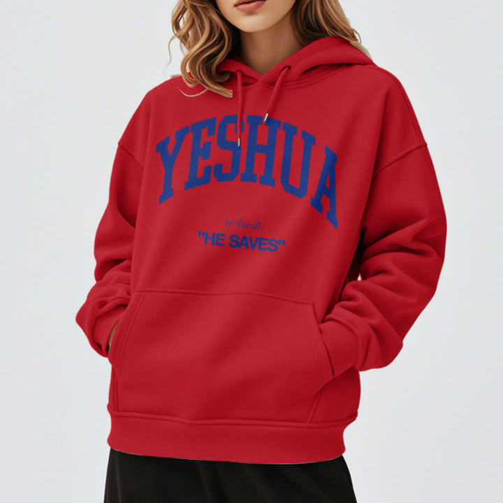 Christianartworkshop Klassischer Stil Yeshua He Saves Polyester-Kapuzenpullover mit Fleecefutter - image 37