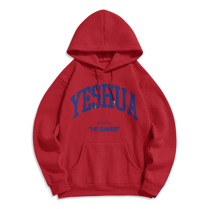 Christianartworkshop Klassischer Hoodie „Yeshua He Saves“ aus Polyester mit Fleece-Futter - Rot - 2XL - image 35
