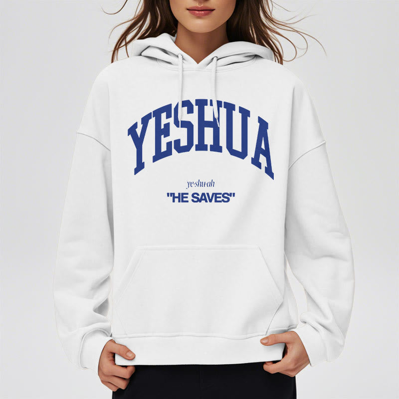 Christianartworkshop Klassischer Hoodie „Yeshua He Saves“ aus Polyester mit Fleece-Futter - image 13