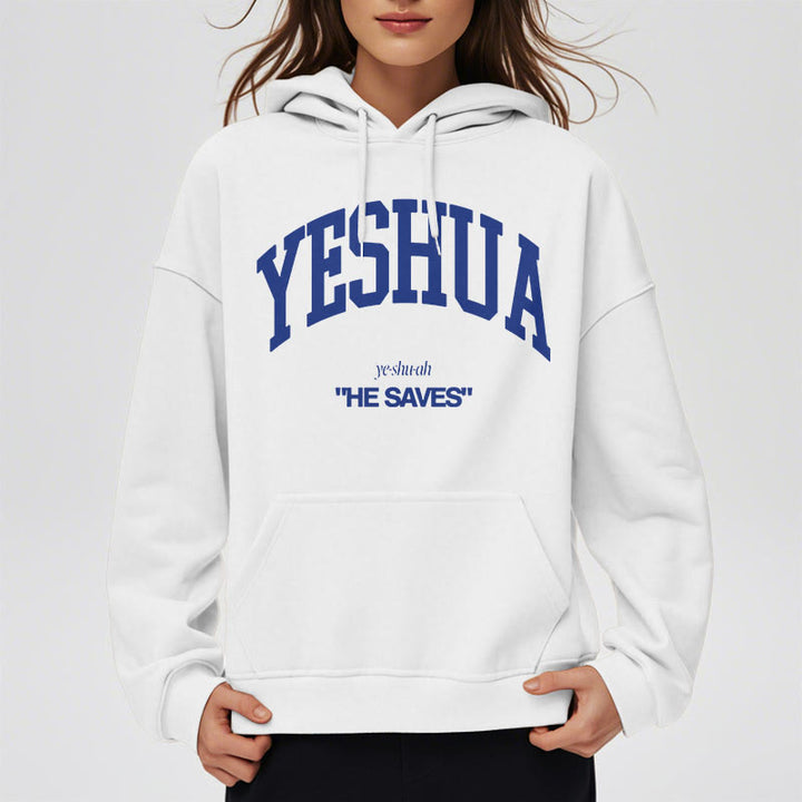 Christianartworkshop Klassischer Hoodie „Yeshua He Saves“ aus Polyester mit Fleece-Futter - image 13