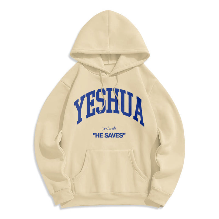 Christianartworkshop Klassischer Hoodie „Yeshua He Saves“ aus Polyester mit Fleece-Futter - Beige - 2XL - image 15