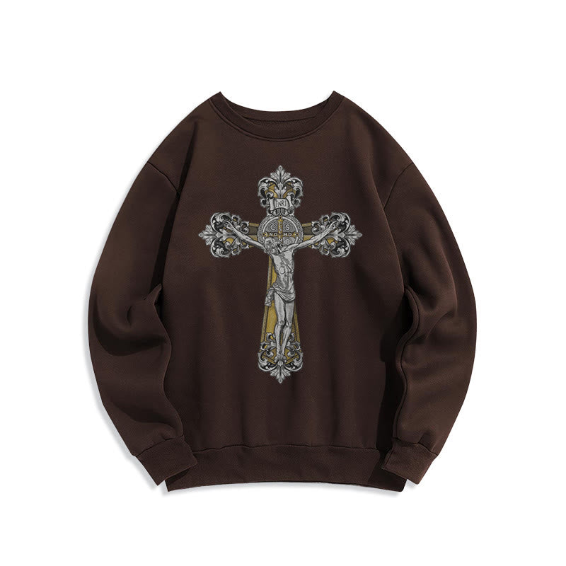 Christianartworkshop Klassisches Sweatshirt mit St. Benedikt-Kruzifix, Glaube, mit Fleece gefüttert, Polyester