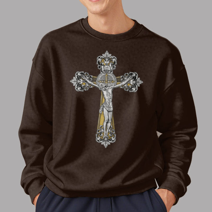 Christianartworkshop Klassisches Sweatshirt mit St. Benedikt-Kruzifix, Glaube, mit Fleece gefüttert, Polyester