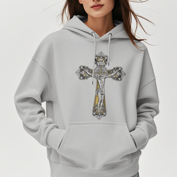 Christianartworkshop Klassischer Stil St. Benedikt Kruxifix Glaube Fleece gefüttert Polyester Hoodie