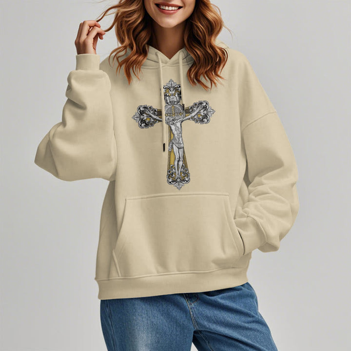 Christianartworkshop Klassischer Hoodie mit St.-Benedikt-Kreuzmotiv, gefüttert mit Fleece, Polyester - image 13