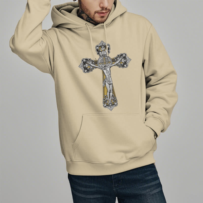 Christianartworkshop Klassischer Hoodie mit St.-Benedikt-Kreuzmotiv, gefüttert mit Fleece, Polyester - image 12