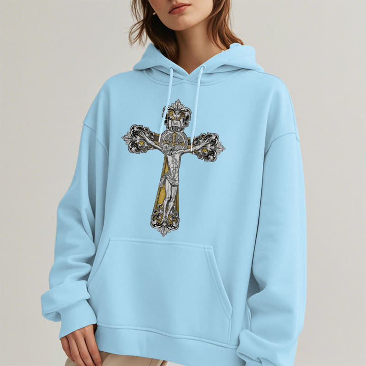 Christianartworkshop Klassischer Stil St. Benedikt Kruxifix Glaube Fleece gefüttert Polyester Hoodie