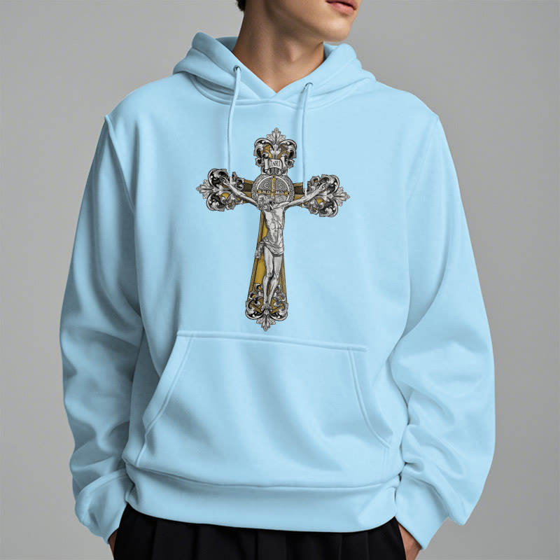 Christianartworkshop Klassischer Stil St. Benedikt Kruxifix Glaube Fleece gefüttert Polyester Hoodie