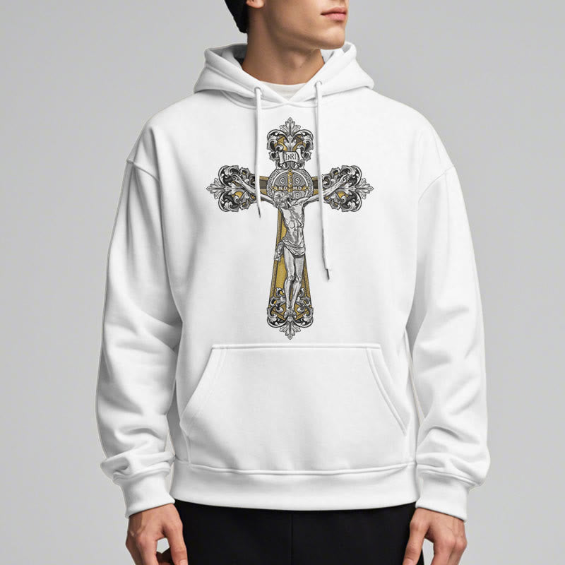 Christianartworkshop Klassischer Stil St. Benedikt Kruxifix Glaube Fleece gefüttert Polyester Hoodie