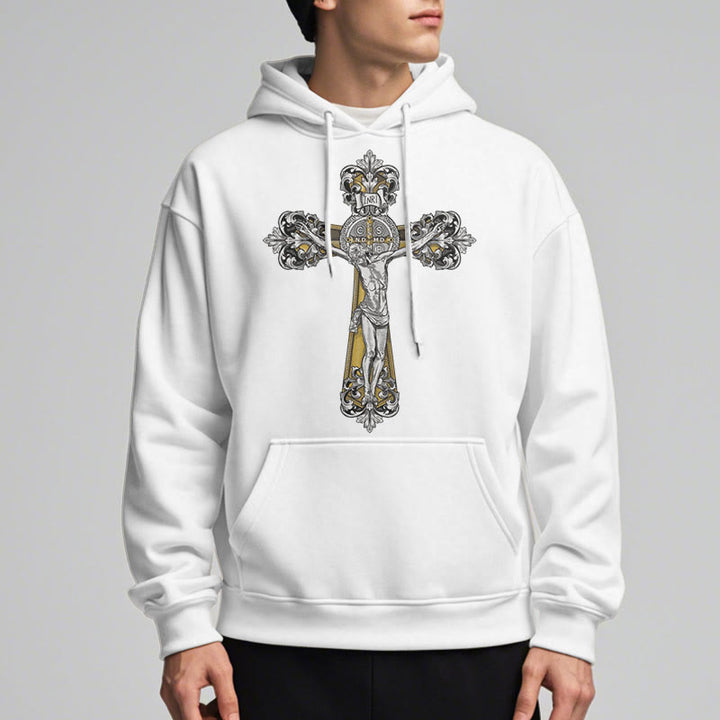 Christianartworkshop Klassischer Hoodie mit St.-Benedikt-Kreuzmotiv, gefüttert mit Fleece, Polyester - image 8