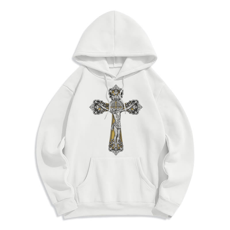 Christianartworkshop Klassischer Hoodie mit St.-Benedikt-Kreuzmotiv, gefüttert mit Fleece, Polyester - Weiß - 2XL - image 5
