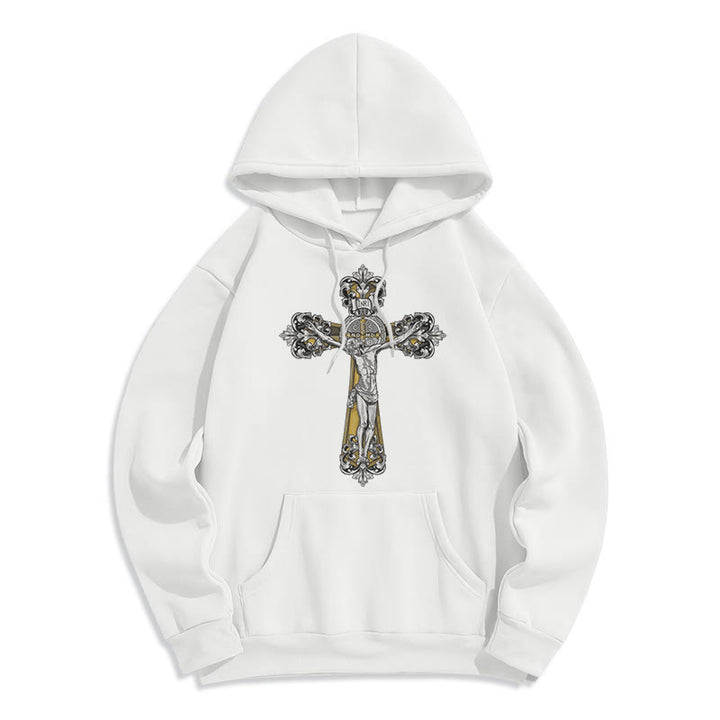 Christianartworkshop Klassischer Hoodie mit St.-Benedikt-Kreuzmotiv, gefüttert mit Fleece, Polyester - Weiß - 2XL - image 5