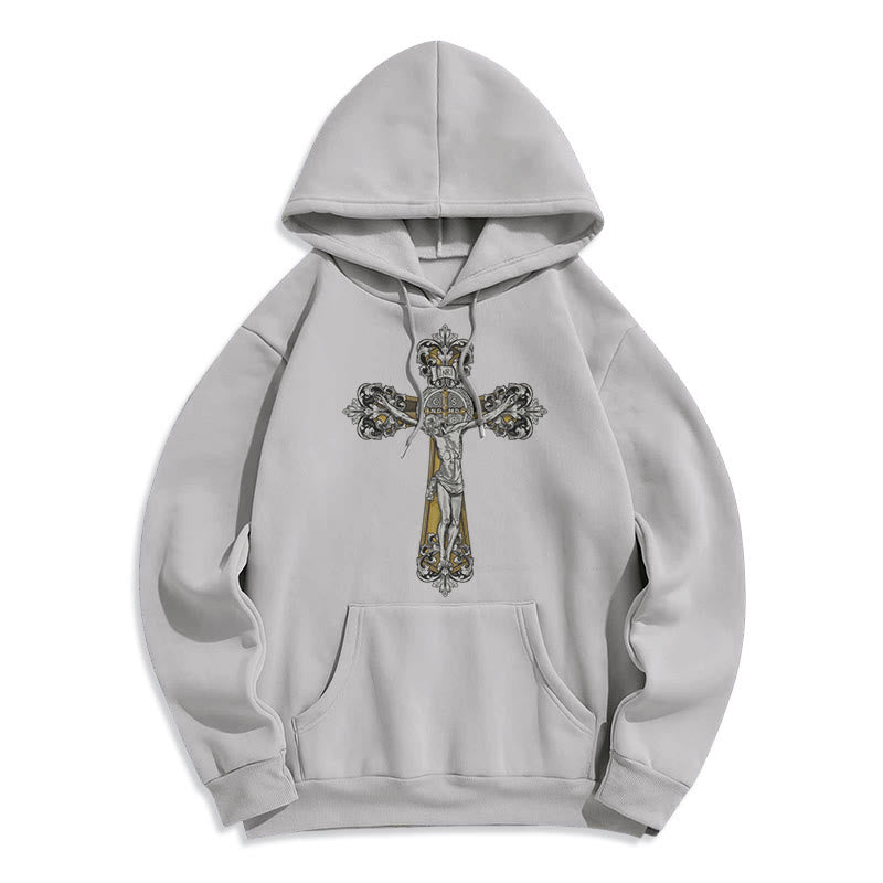Christianartworkshop Klassischer Hoodie mit St.-Benedikt-Kreuzmotiv, gefüttert mit Fleece, Polyester - Grau - 2XL - image 30