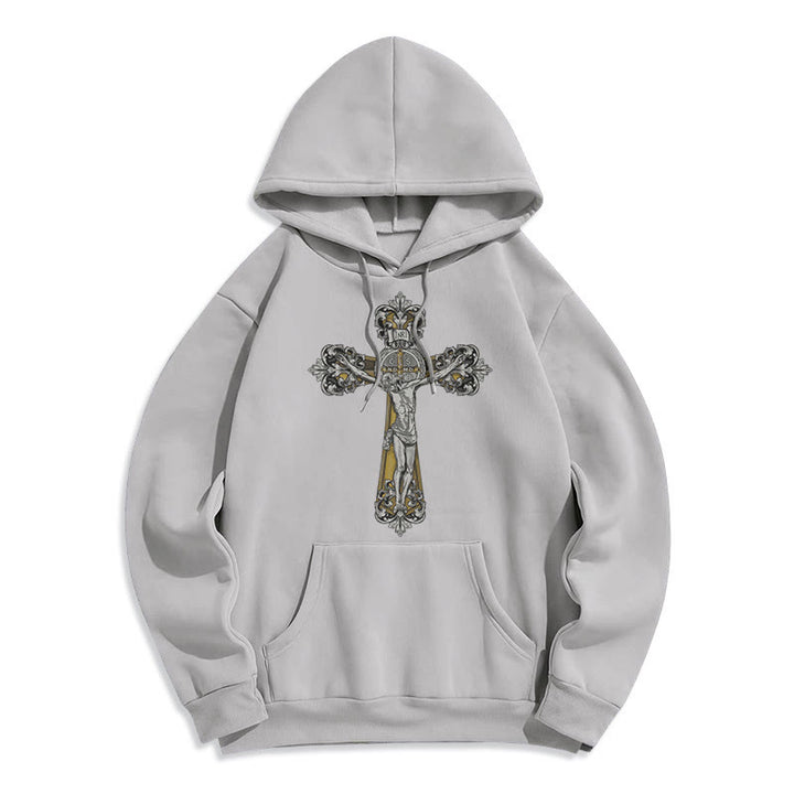 Christianartworkshop Klassischer Hoodie mit St.-Benedikt-Kreuzmotiv, gefüttert mit Fleece, Polyester - Grau - 2XL - image 30