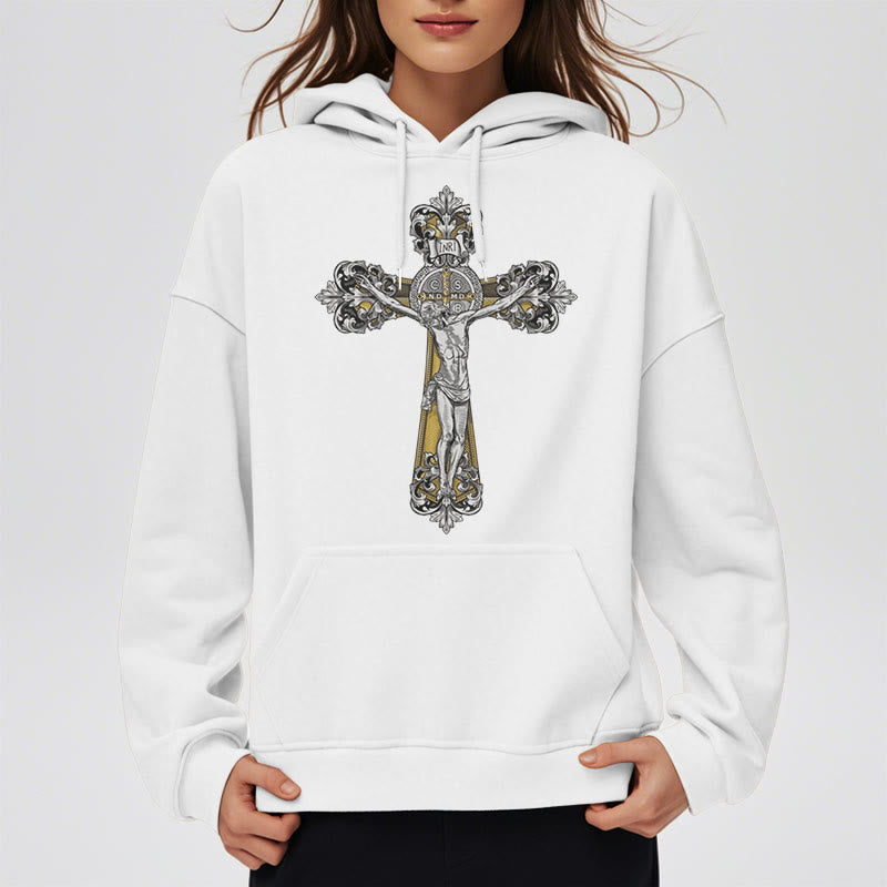 Christianartworkshop Klassischer Stil St. Benedikt Kruxifix Glaube Fleece gefüttert Polyester Hoodie