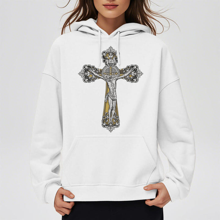 Christianartworkshop Klassischer Stil St. Benedikt Kruxifix Glaube Fleece gefüttert Polyester Hoodie