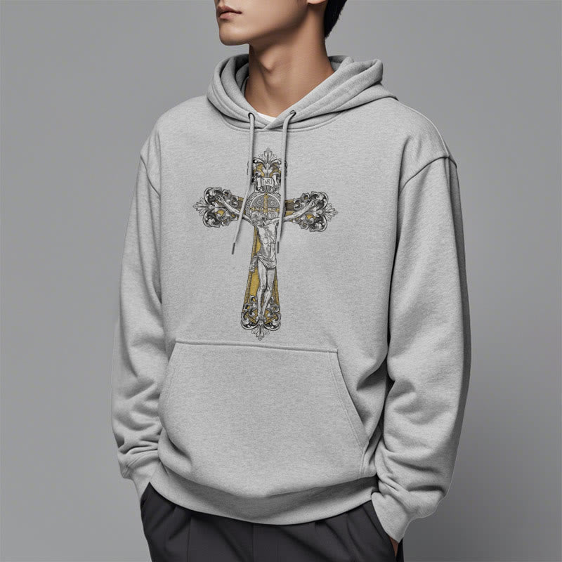 Christianartworkshop Klassischer Stil St. Benedikt Kruxifix Glaube Fleece gefüttert Polyester Hoodie