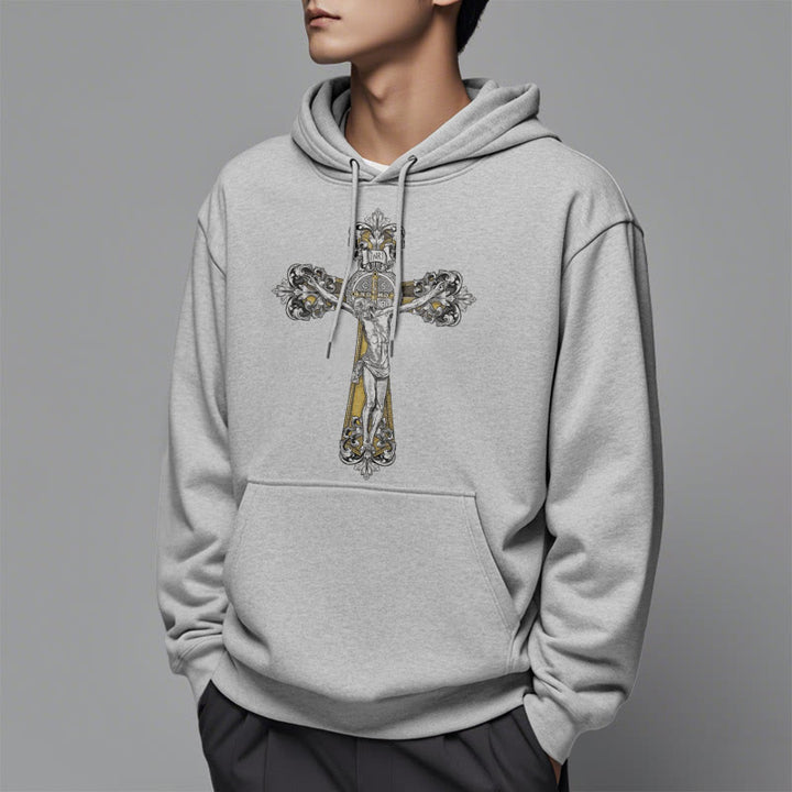 Christianartworkshop Klassischer Stil St. Benedikt Kruxifix Glaube Fleece gefüttert Polyester Hoodie