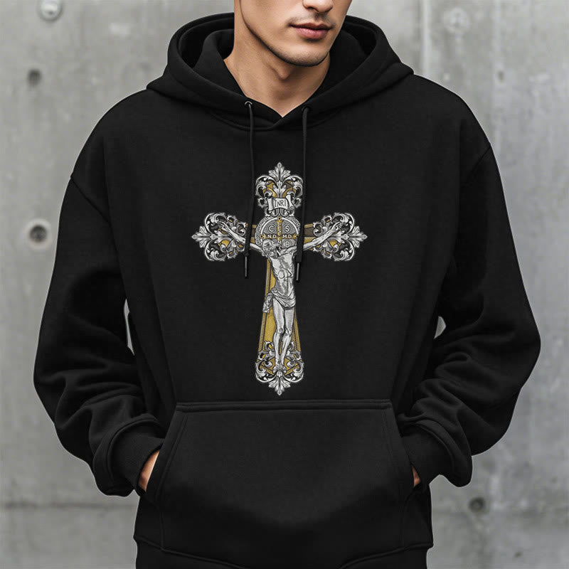 Christianartworkshop Klassischer Hoodie mit St.-Benedikt-Kreuzmotiv, gefüttert mit Fleece, Polyester - image 2