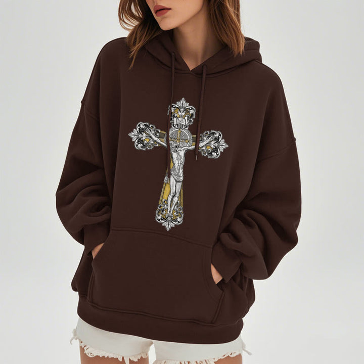Christianartworkshop Klassischer Stil St. Benedikt Kruxifix Glaube Fleece gefüttert Polyester Hoodie