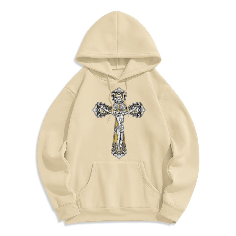 Christianartworkshop Klassischer Hoodie mit St.-Benedikt-Kreuzmotiv, gefüttert mit Fleece, Polyester - Beige - 2XL - image 10