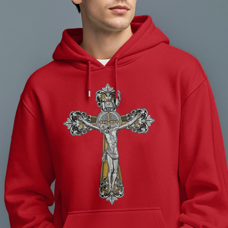 Christianartworkshop Klassischer Stil St. Benedikt Kruxifix Glaube Fleece gefüttert Polyester Hoodie