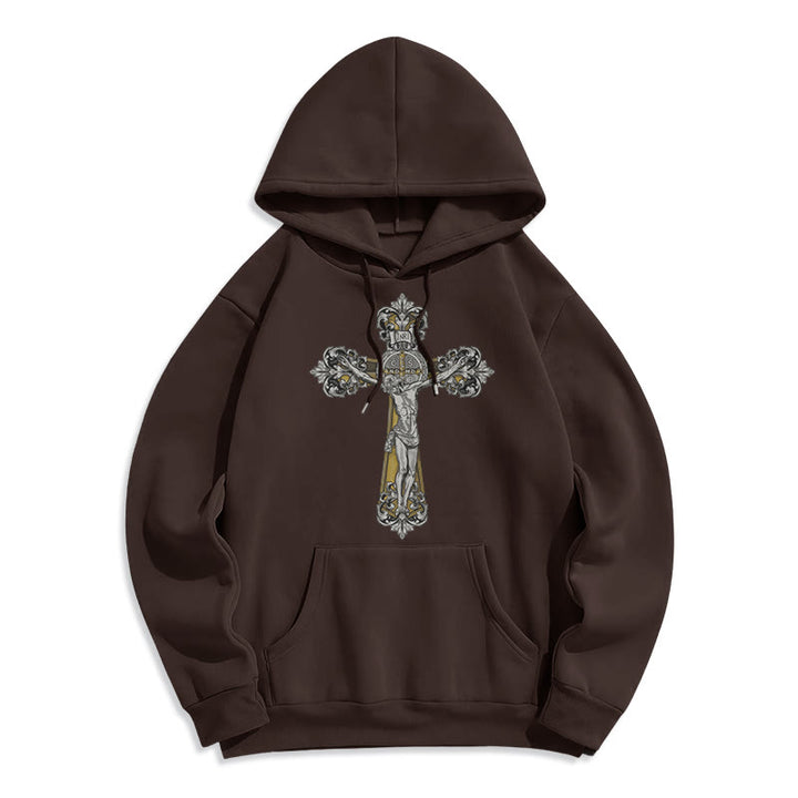 Christianartworkshop Klassischer Hoodie mit St.-Benedikt-Kreuzmotiv, gefüttert mit Fleece, Polyester - Braun - 2XL - image 15