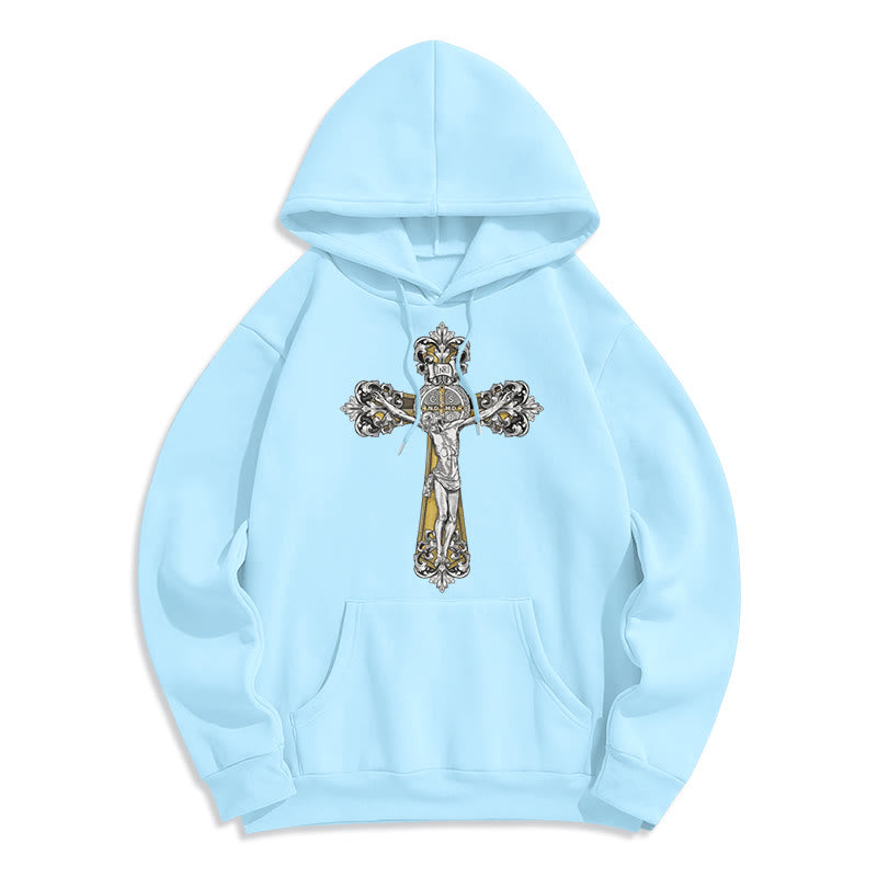 Christianartworkshop Klassischer Hoodie mit St.-Benedikt-Kreuzmotiv, gefüttert mit Fleece, Polyester - Blau - 2XL - image 25