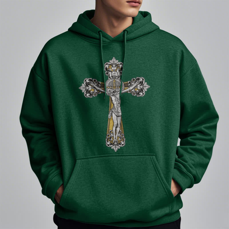 Christianartworkshop Klassischer Stil St. Benedikt Kruxifix Glaube Fleece gefüttert Polyester Hoodie